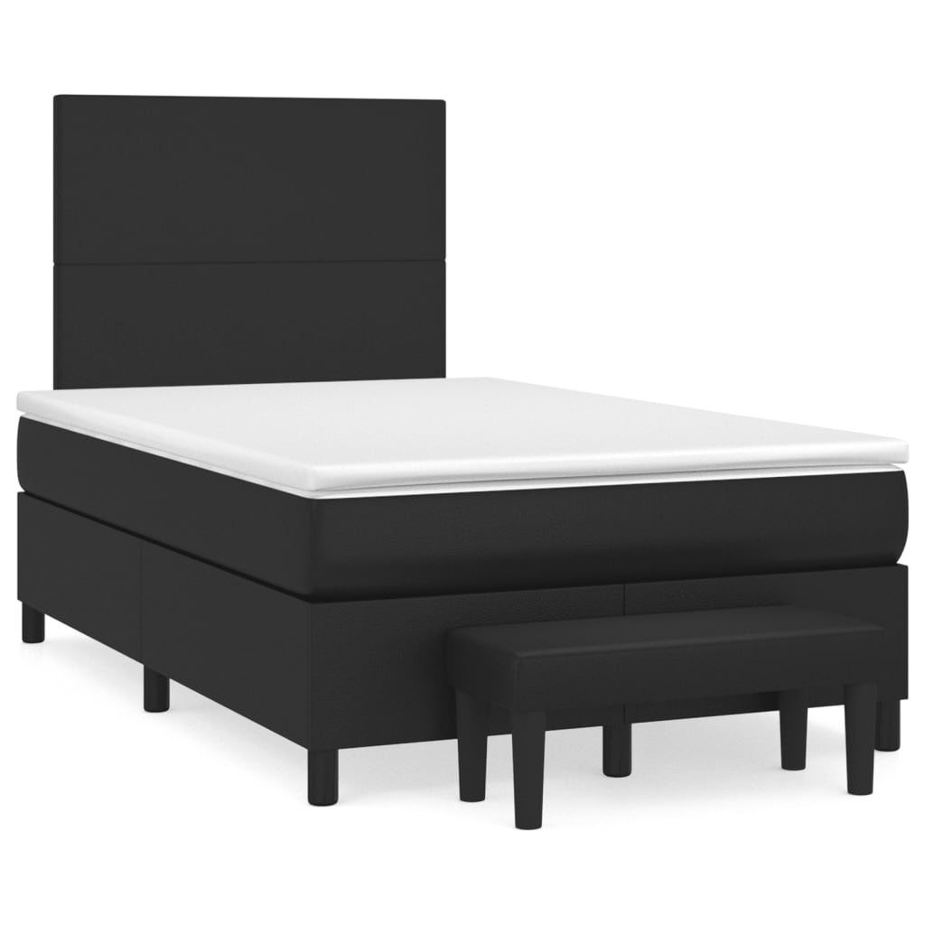 Cama boxspring com colchão 120x190 cm couro artificial preto