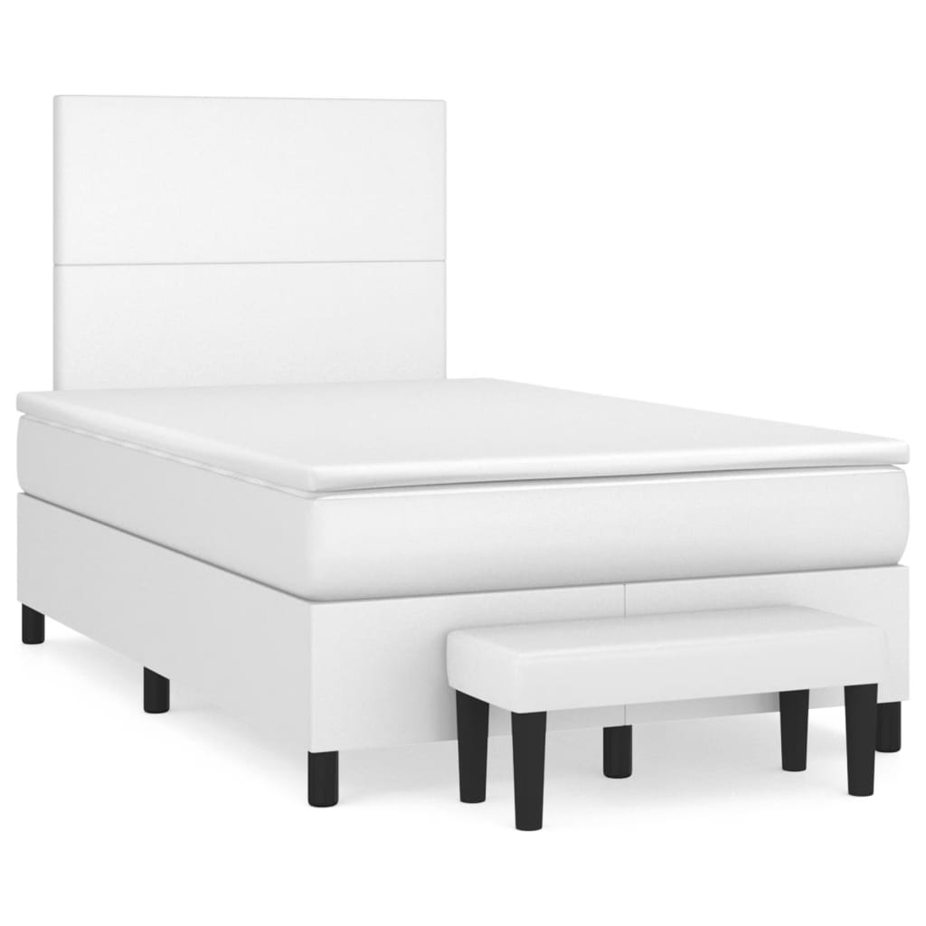 Cama boxspring com colchão 120x190 cm couro artificial branco