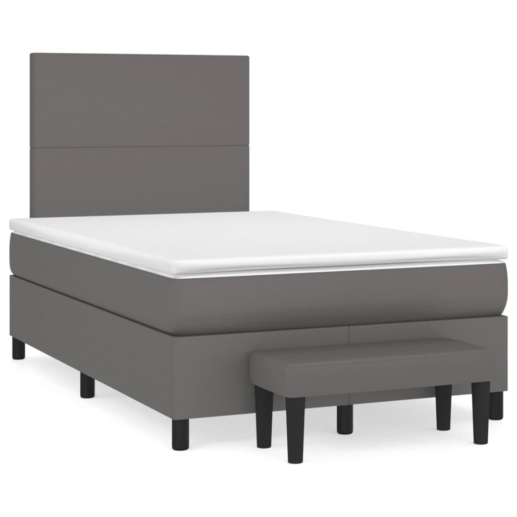 Cama boxspring com colchão 120x190 cm couro artificial cinzento