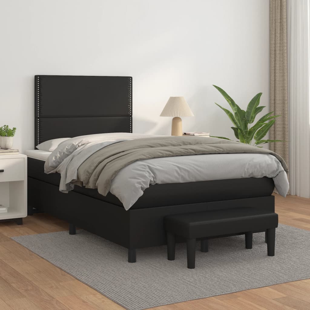 Cama boxspring com colchão 120x190 cm couro artificial preto