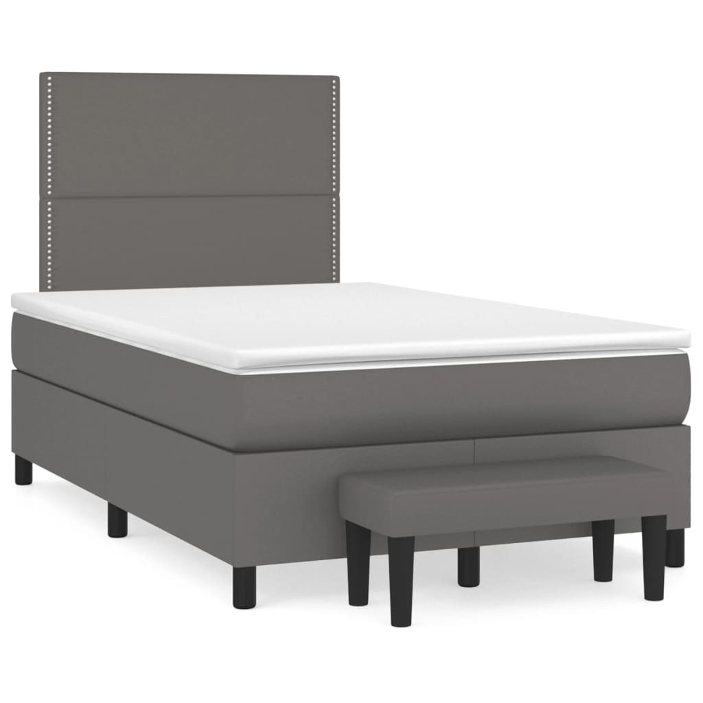 Cama boxspring com colchão 120x190 cm couro artificial cinzento