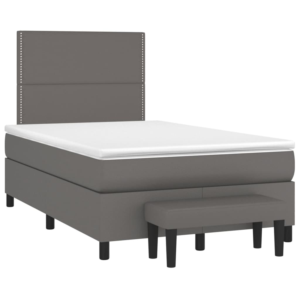 Cama boxspring com colchão 120x190 cm couro artificial cinzento