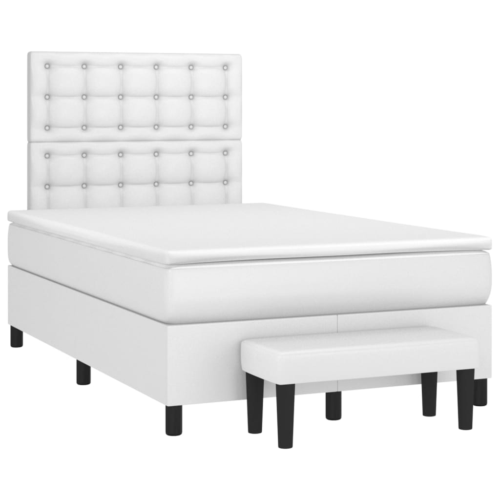 Cama boxspring com colchão 120x190 cm couro artificial branco