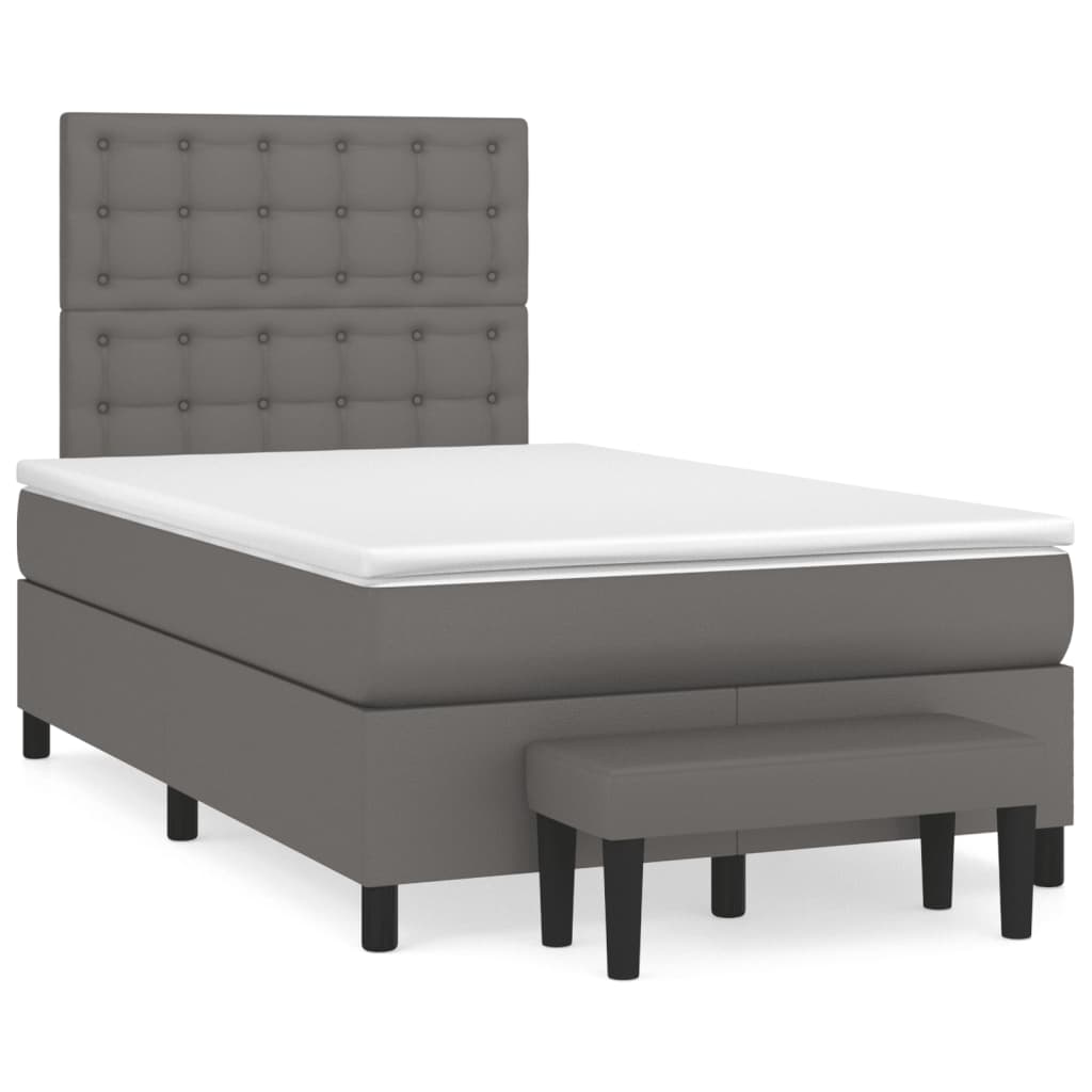 Cama boxspring com colchão 120x190 cm couro artificial cinzento