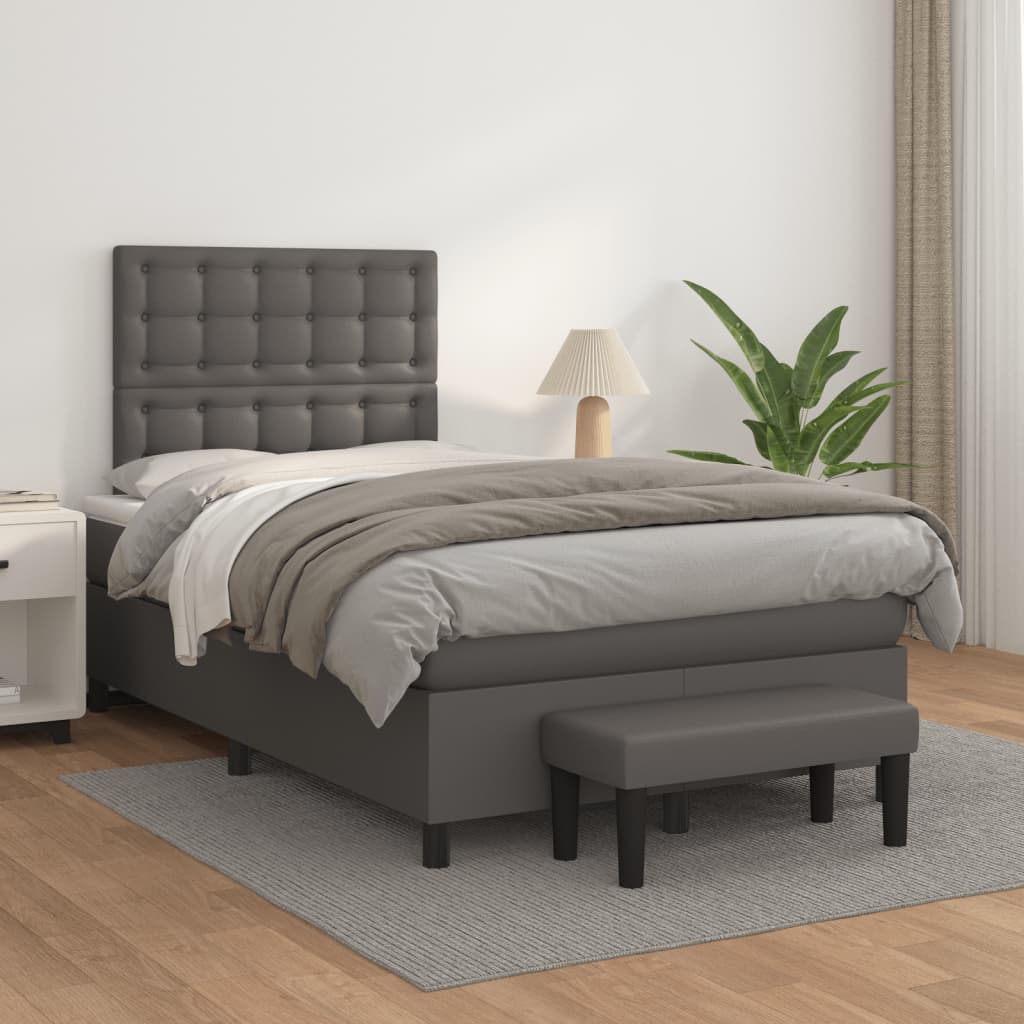 Cama boxspring com colchão 120x190 cm couro artificial cinzento