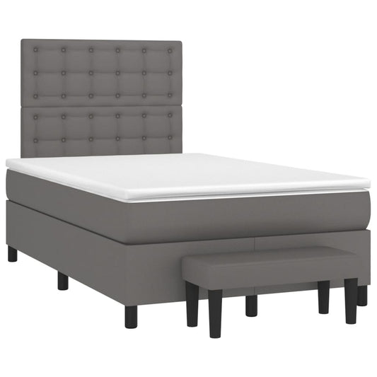 Cama boxspring com colchão 120x190 cm couro artificial cinzento