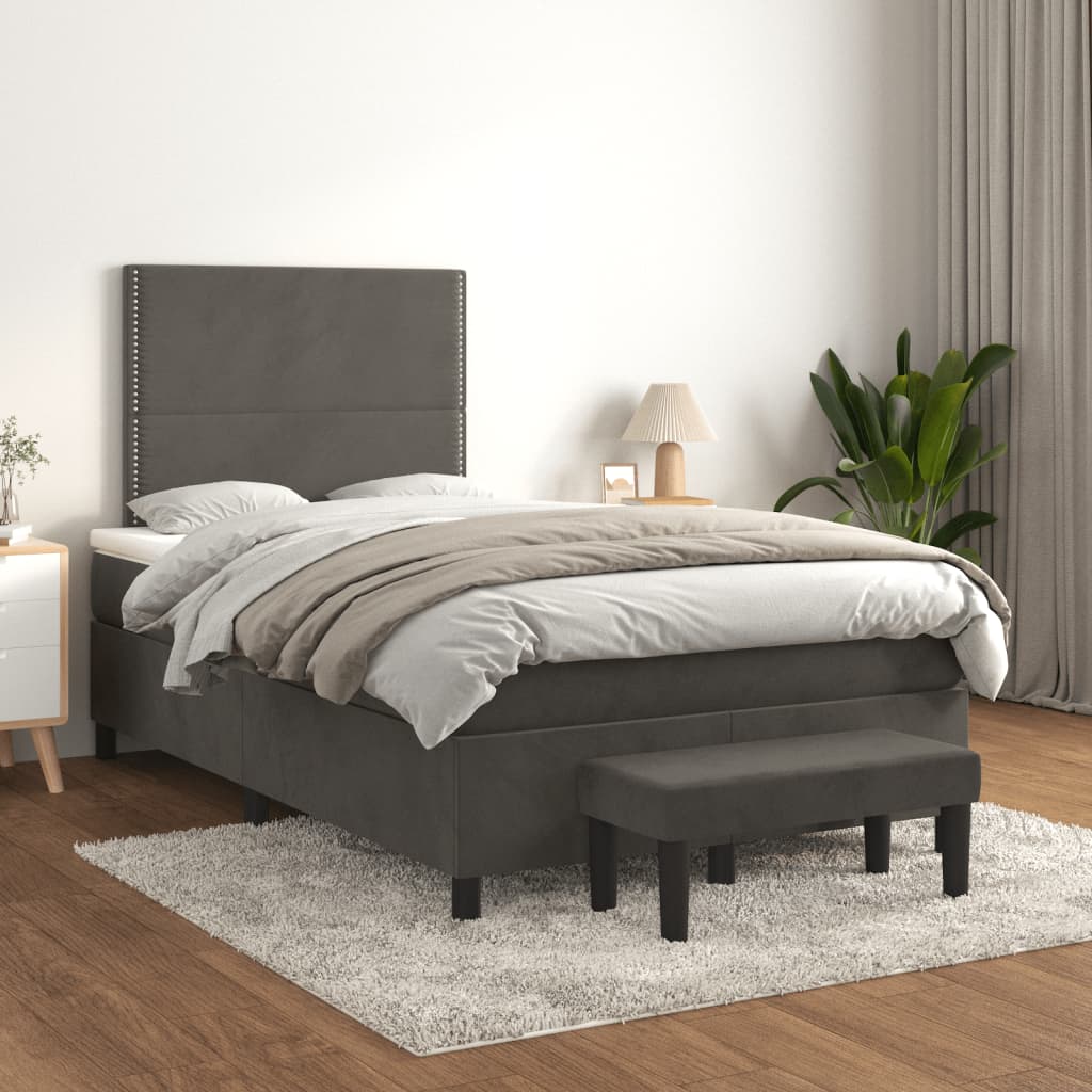 Cama boxspring com colchão 120x190 cm veludo cinzento-escuro