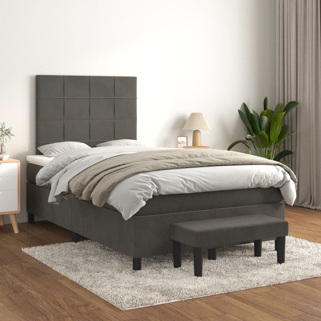 Cama boxspring com colchão 120x190 cm veludo cinzento-escuro