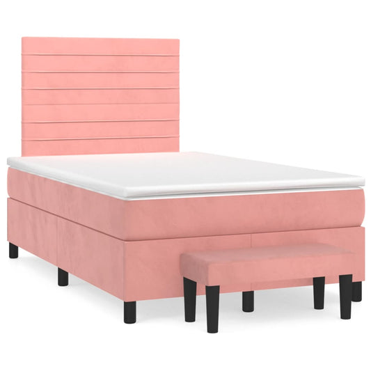 Cama boxspring com colchão 120x190 cm veludo rosa