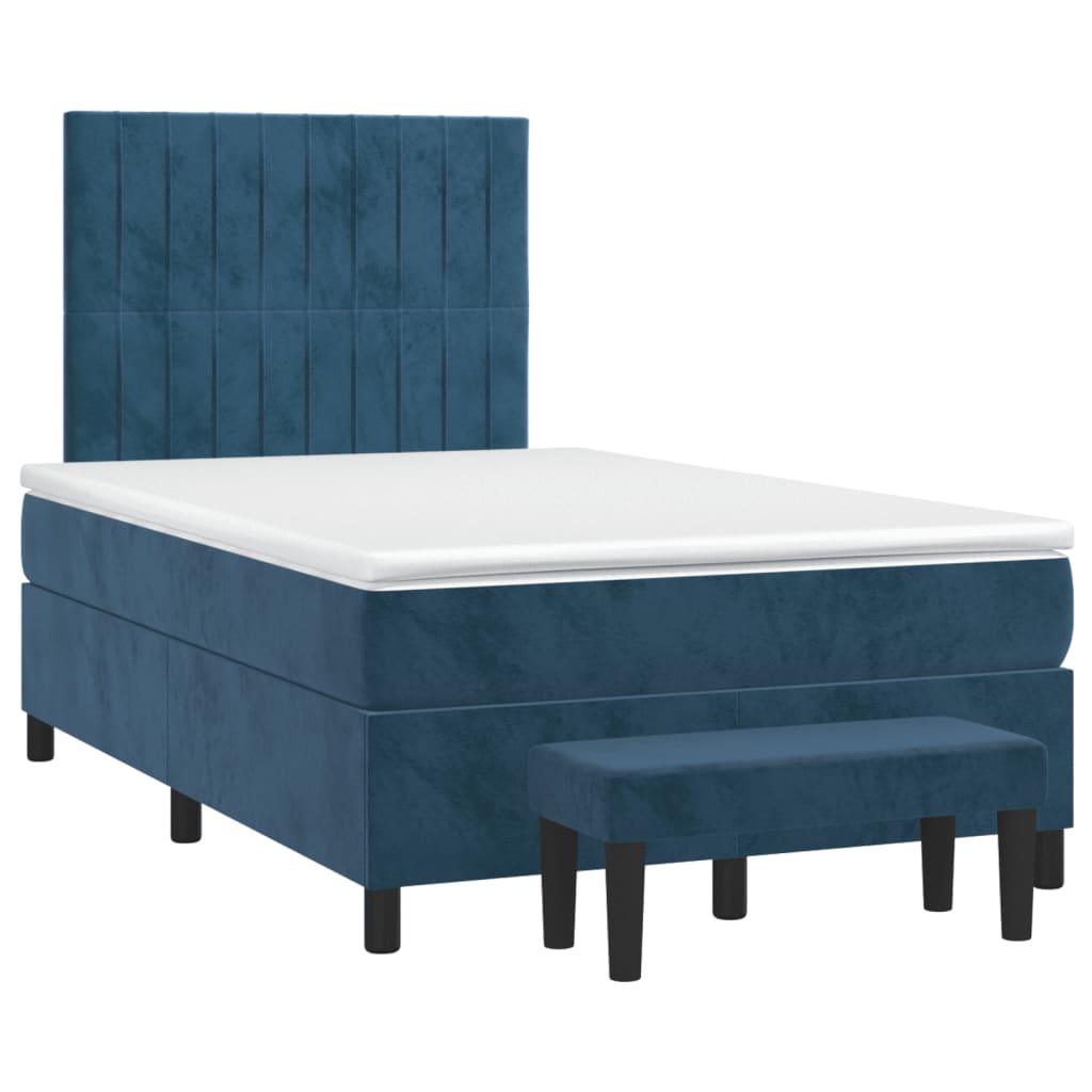 Cama boxspring com colchão 120x190 cm veludo azul-escuro