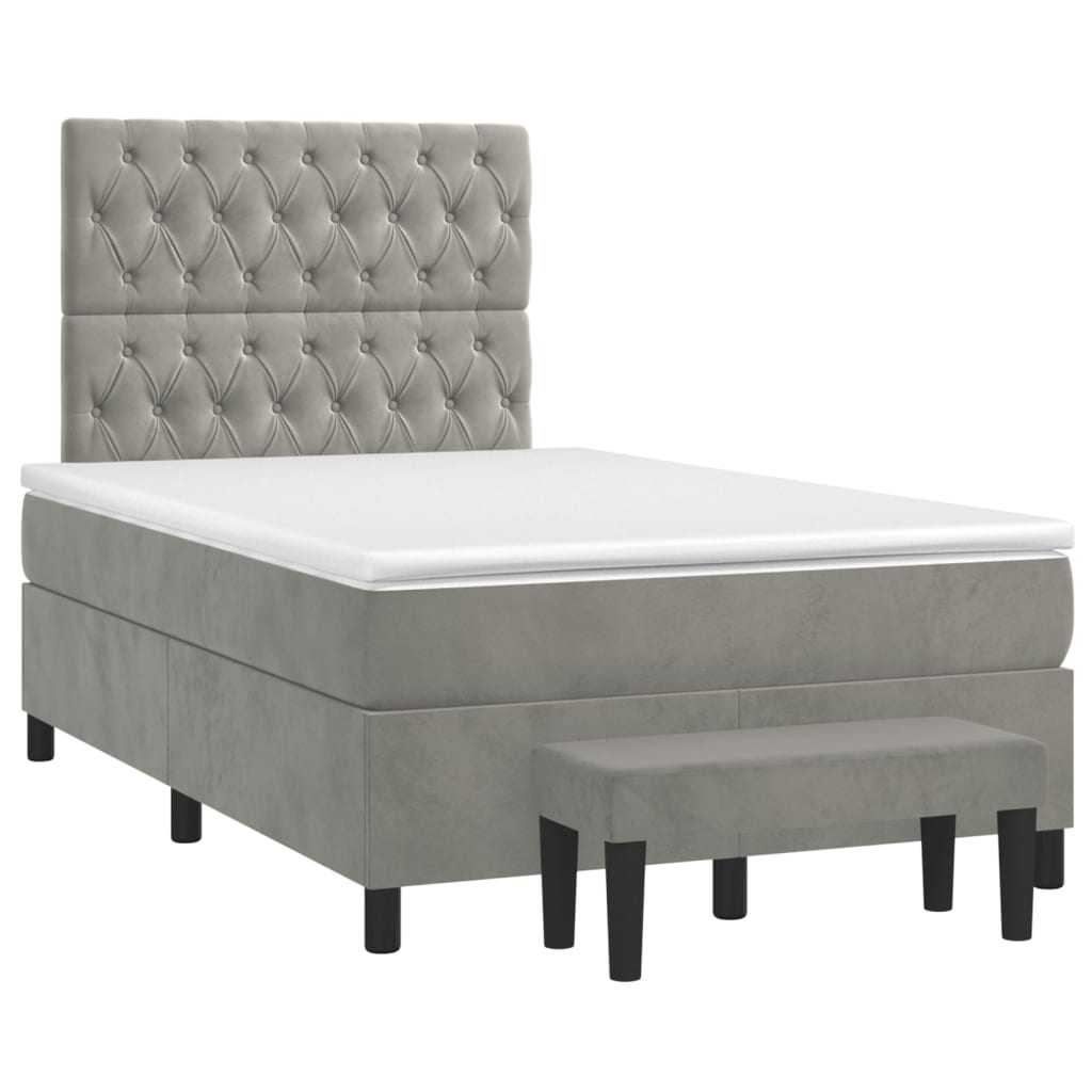 Cama boxspring com colchão 120x190 cm veludo cinzento-claro