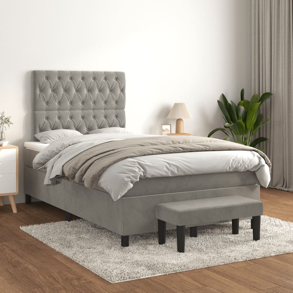 Cama boxspring com colchão 120x190 cm veludo cinzento-claro