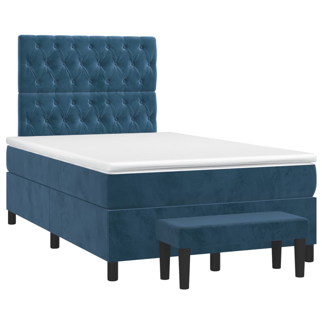 Cama boxspring com colchão 120x190 cm veludo azul-escuro