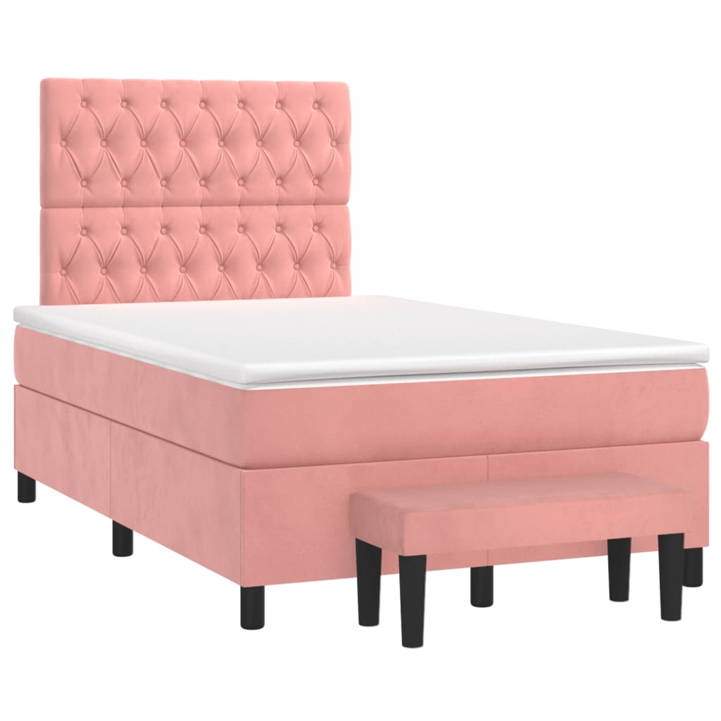 Cama boxspring com colchão 120x190 cm veludo rosa