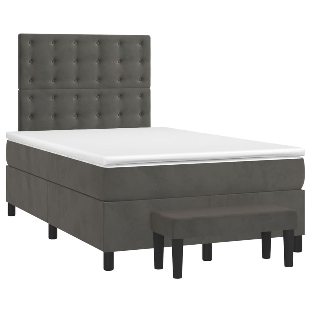 Cama boxspring com colchão 120x190 cm veludo cinzento-escuro