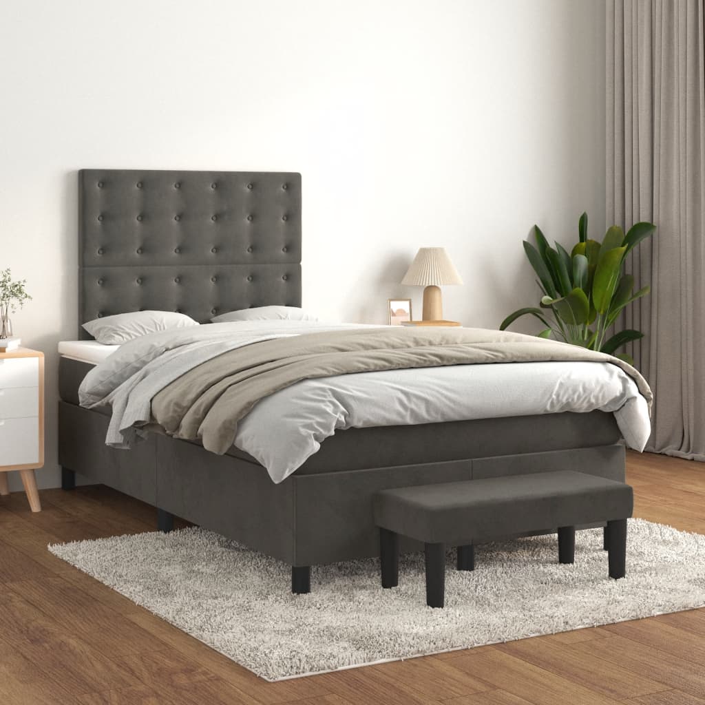 Cama boxspring com colchão 120x190 cm veludo cinzento-escuro