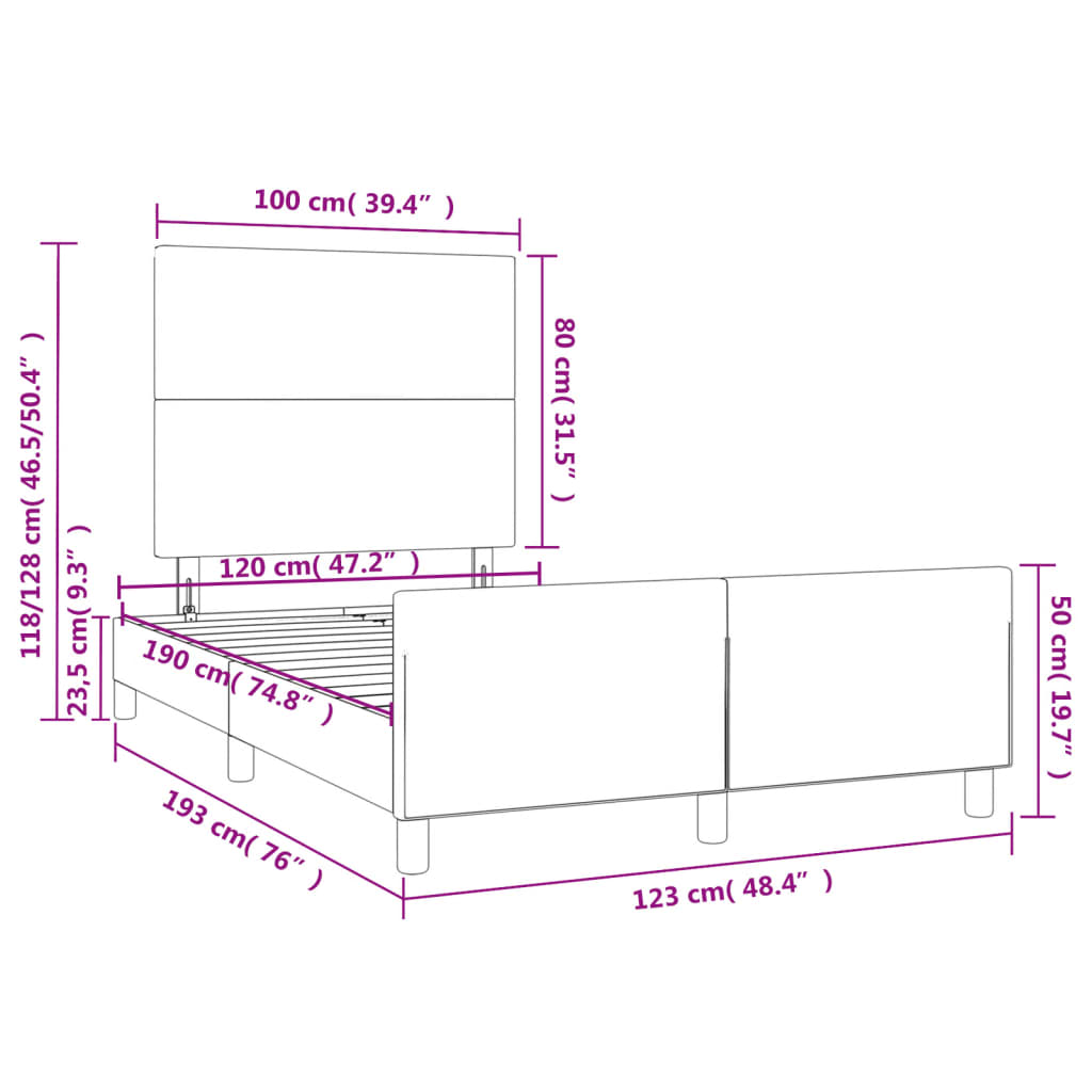 Estrutura de cama c/ cabeceira 120x190cm tecido castanho-escuro