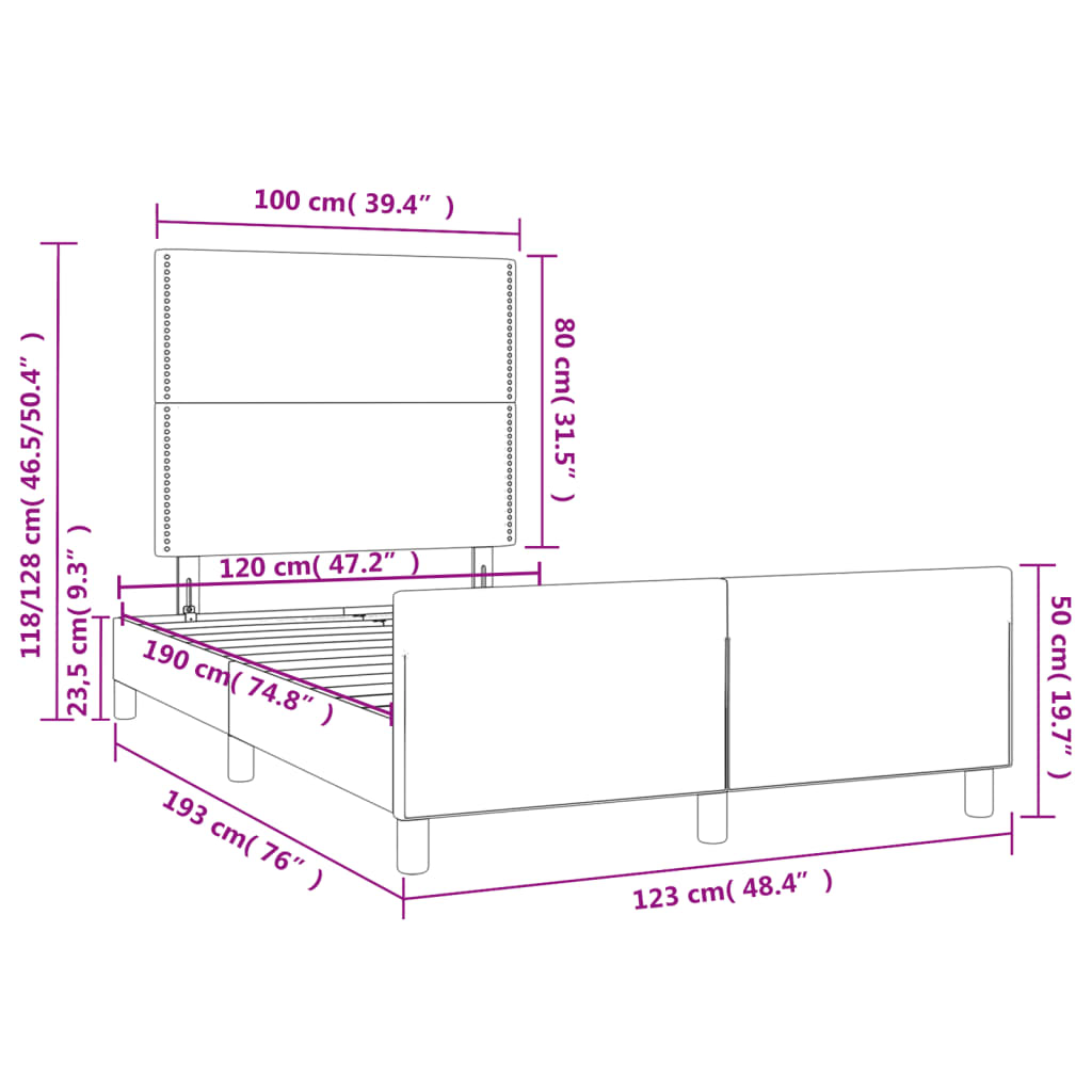 Estrutura de cama com cabeceira 120x190 cm tecido preto