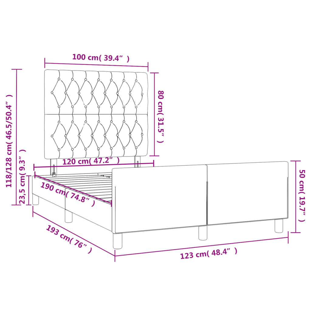 Estrutura de cama com cabeceira 120x190 cm tecido cinza-claro