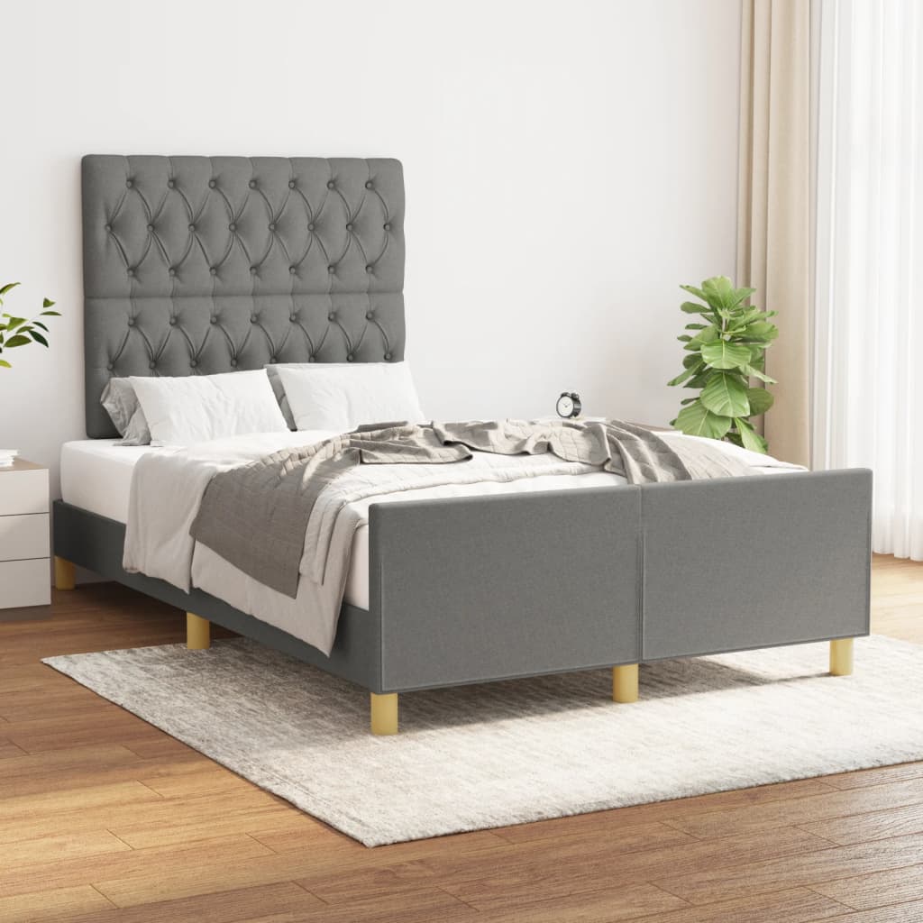 Estrutura de cama com cabeceira 120x190 cm tecido cinza-escuro