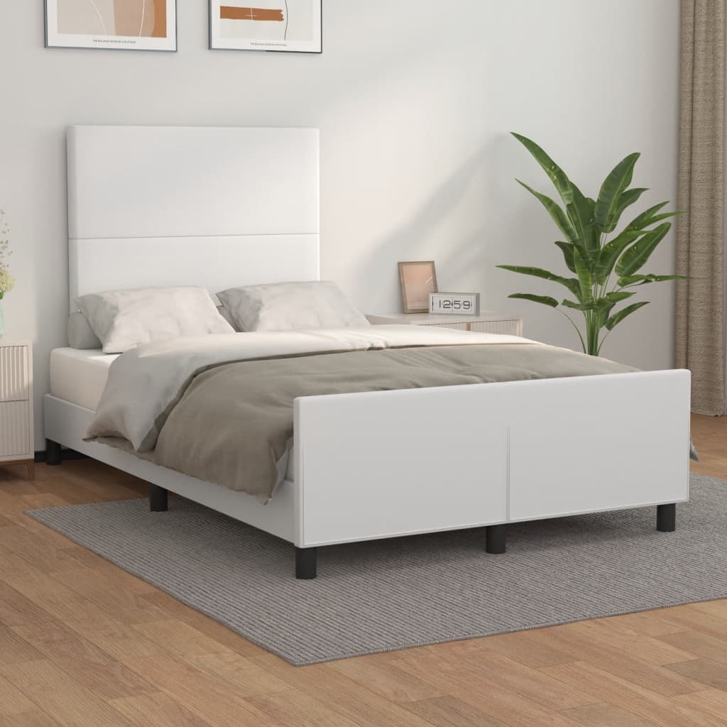 Estrutura cama c/ cabeceira 120x190 cm couro artificial branco