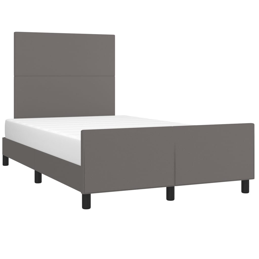 Estrutura de cama c/ cabeceira 120x190cm couro artificial cinza