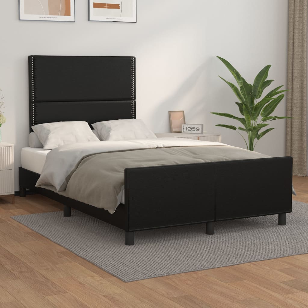 Estrutura de cama c/ cabeceira 120x190cm couro artificial preto