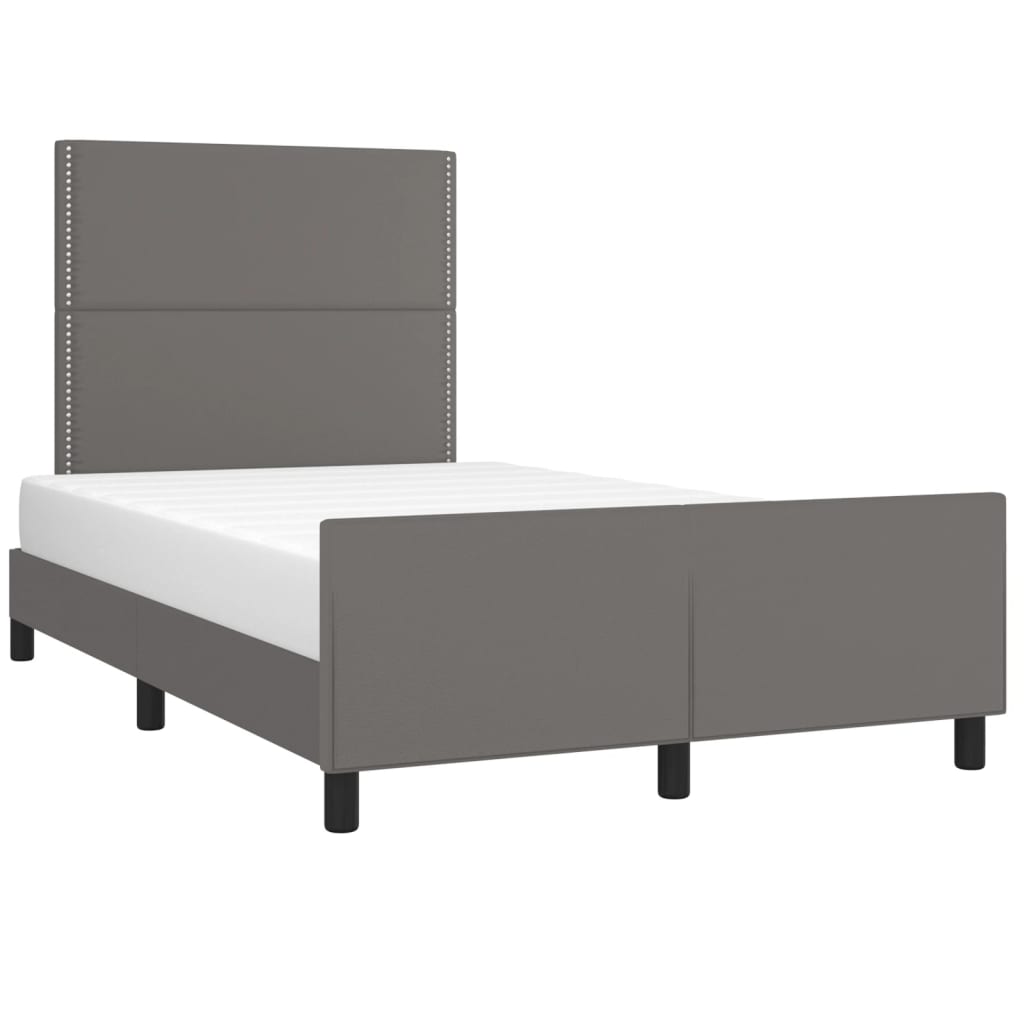 Estrutura de cama c/ cabeceira 120x190cm couro artificial cinza