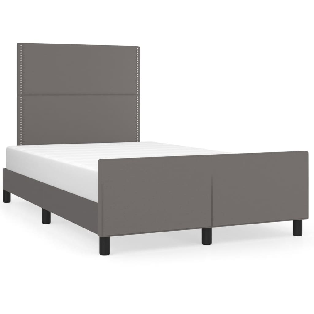 Estrutura de cama c/ cabeceira 120x190cm couro artificial cinza