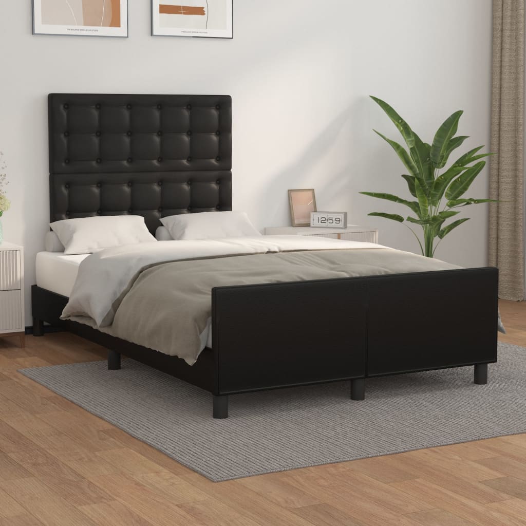 Estrutura de cama c/ cabeceira 120x190cm couro artificial preto