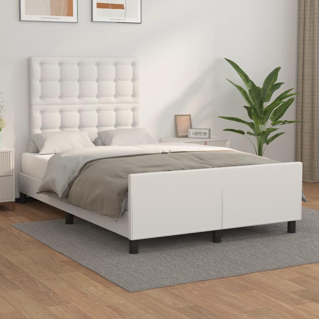 Estrutura cama c/ cabeceira 120x190 cm couro artificial branco