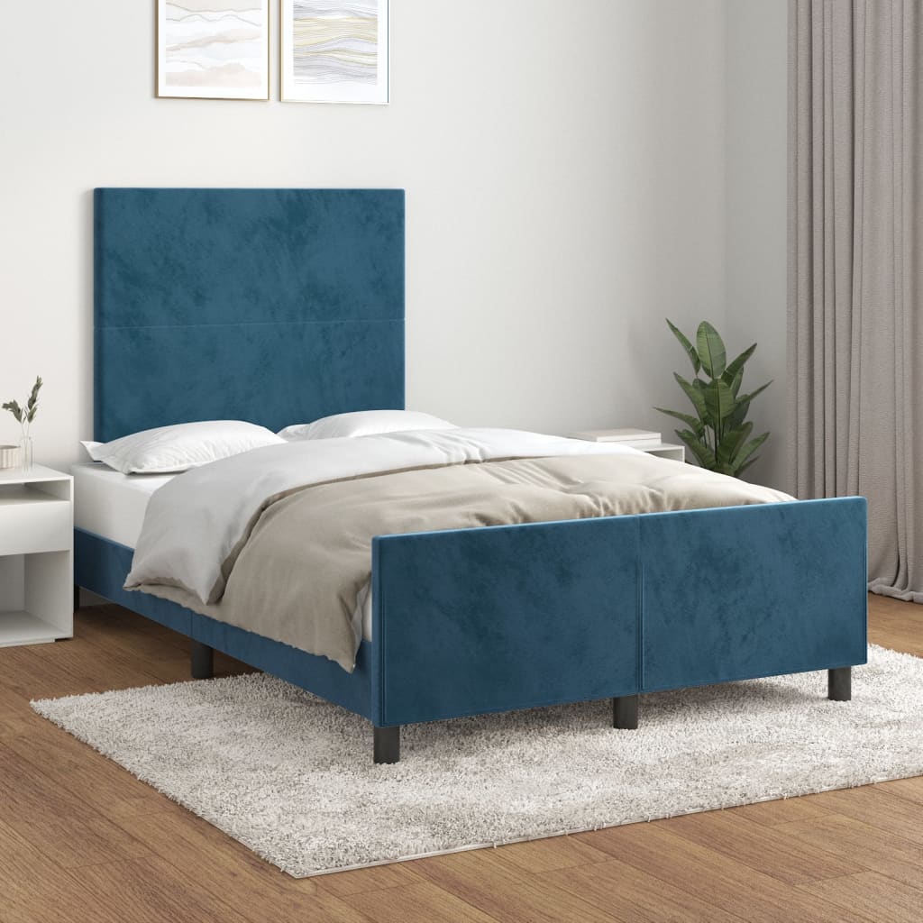 Estrutura de cama c/ cabeceira 120x190 cm veludo azul-escuro