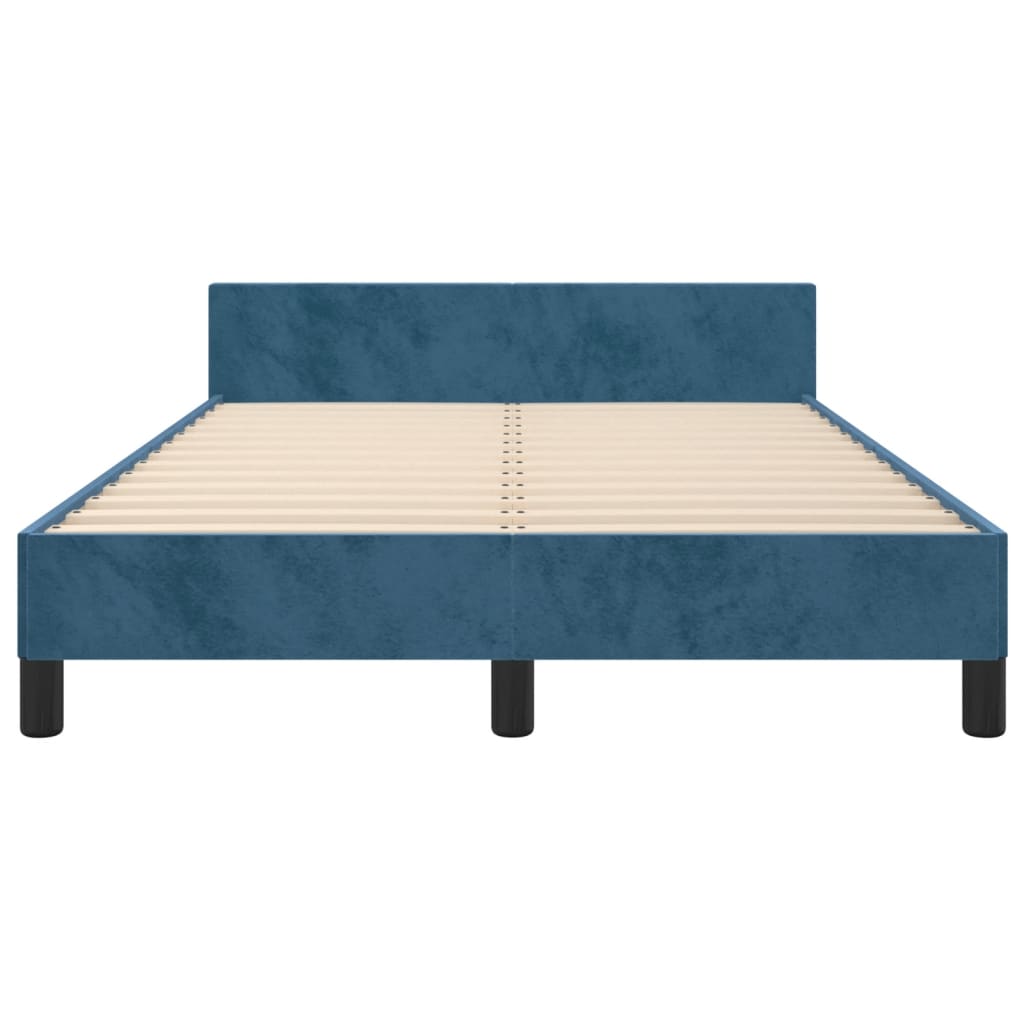 Estrutura de cama c/ cabeceira 120x190 cm veludo azul-escuro