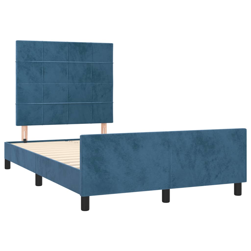 Estrutura de cama c/ cabeceira 120x190 cm veludo azul-escuro