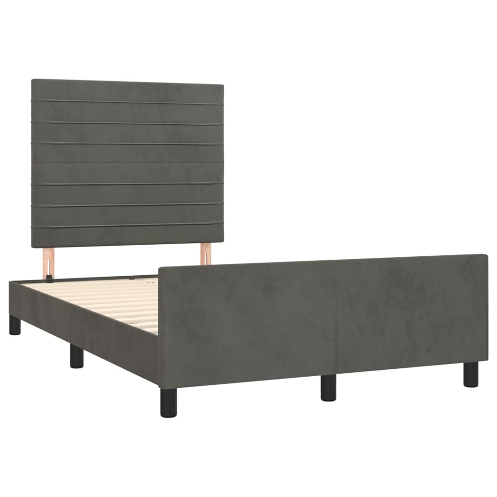 Estrutura de cama c/ cabeceira 120x190 cm veludo cinza-escuro