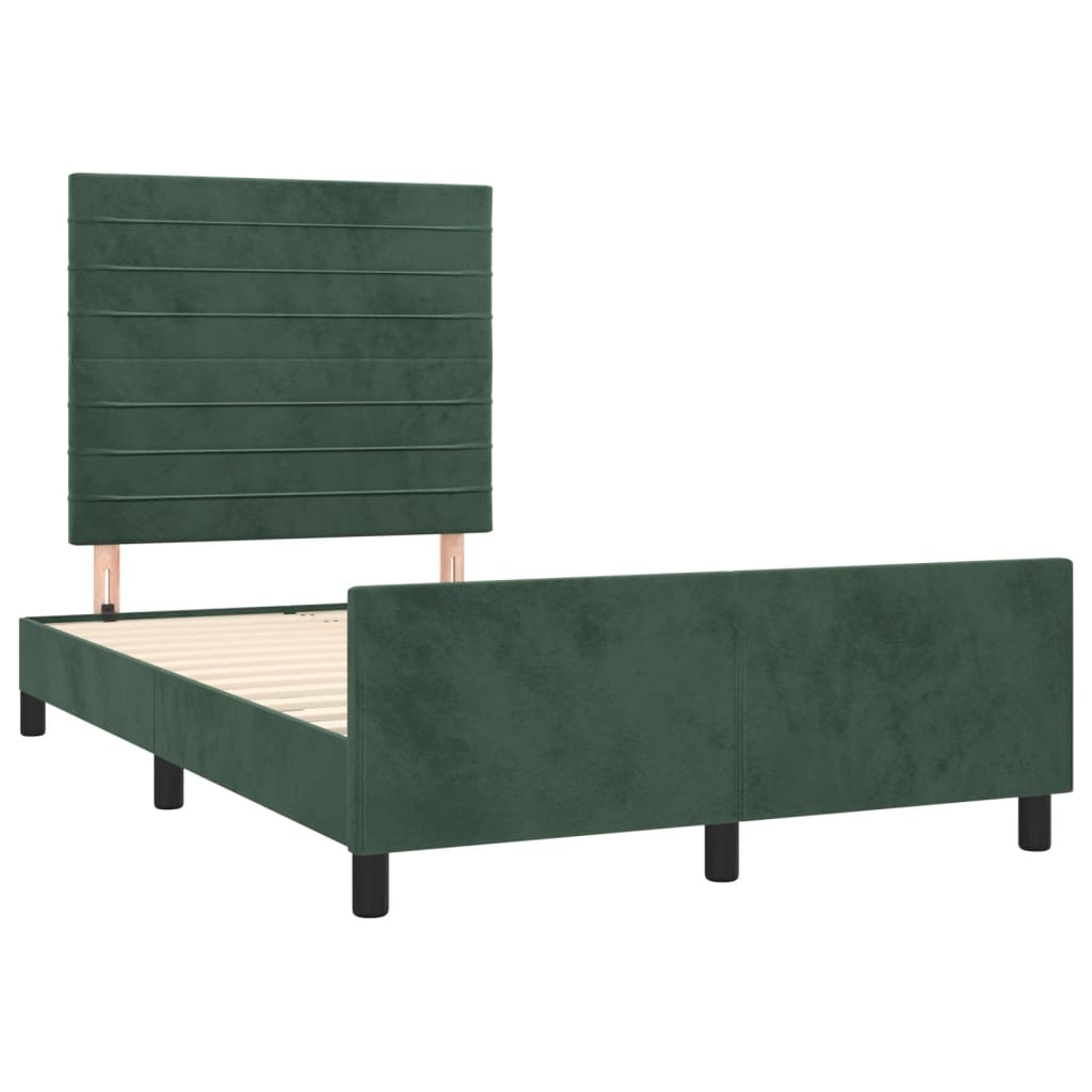 Estrutura de cama c/ cabeceira 120x190 cm veludo verde-escuro