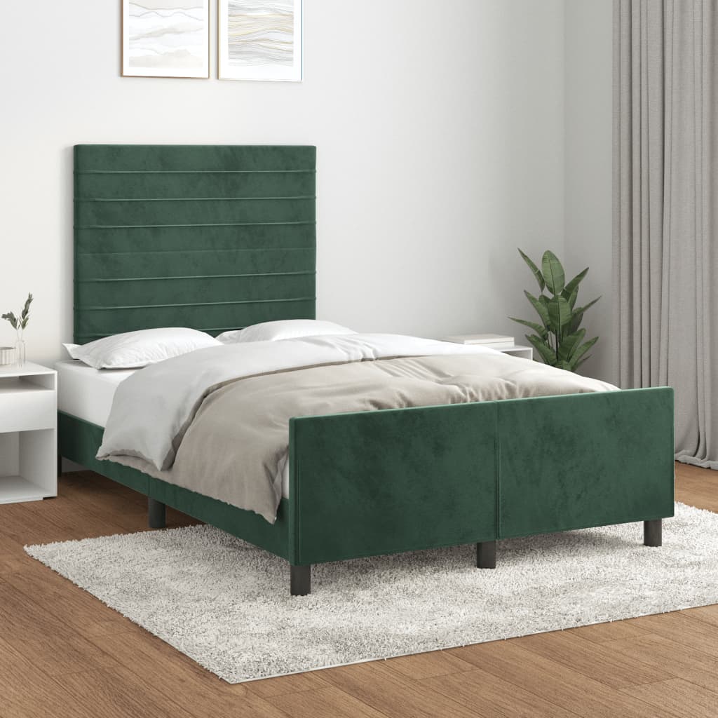 Estrutura de cama c/ cabeceira 120x190 cm veludo verde-escuro