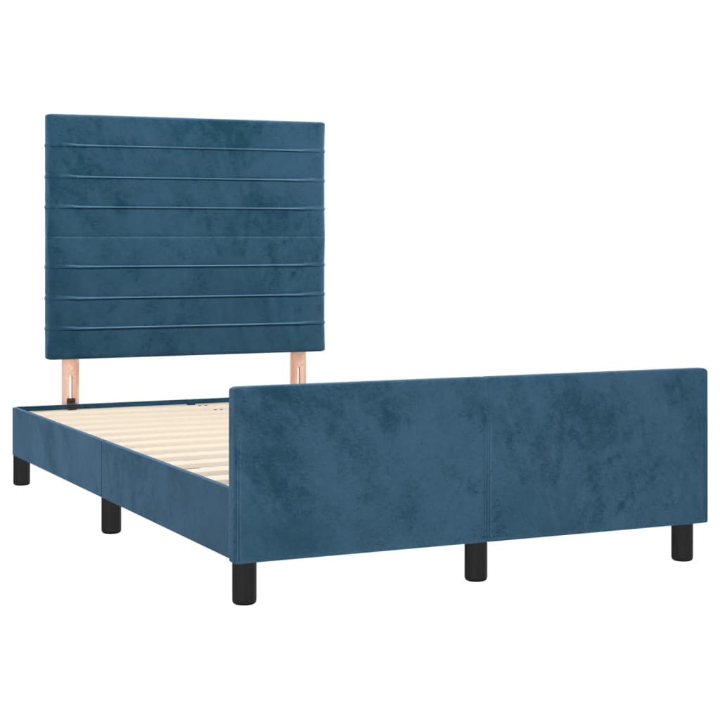 Estrutura de cama c/ cabeceira 120x190 cm veludo azul-escuro