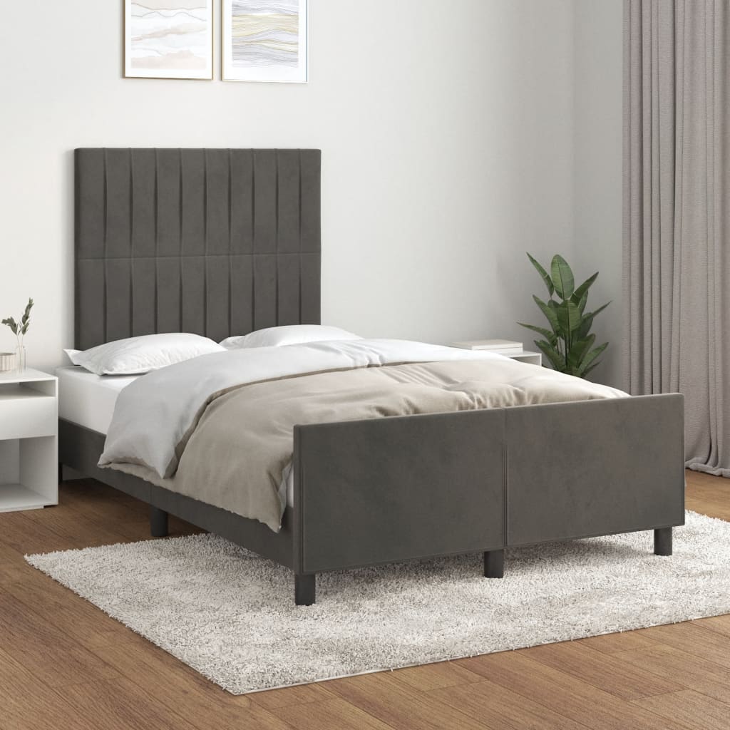 Estrutura de cama c/ cabeceira 120x190 cm veludo cinza-escuro