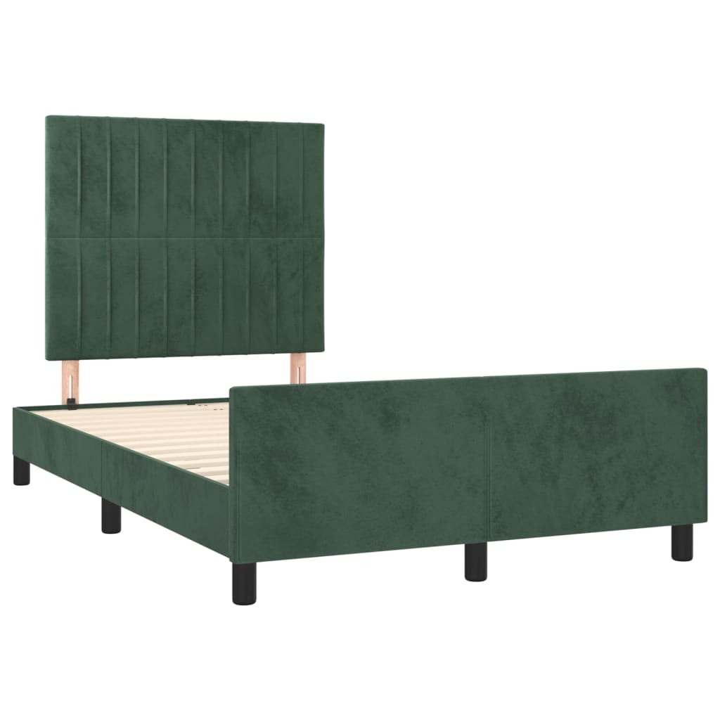 Estrutura de cama c/ cabeceira 120x190 cm veludo verde-escuro