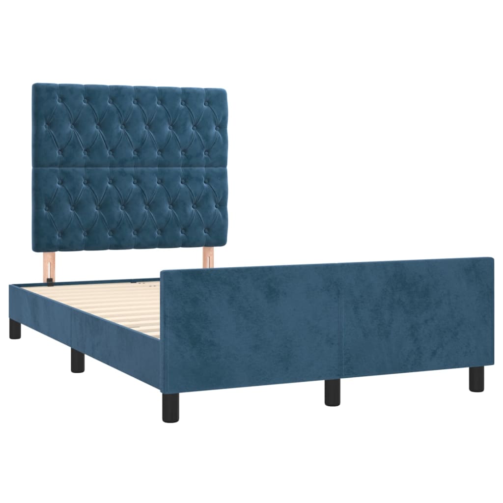 Estrutura de cama c/ cabeceira 120x190 cm veludo azul-escuro