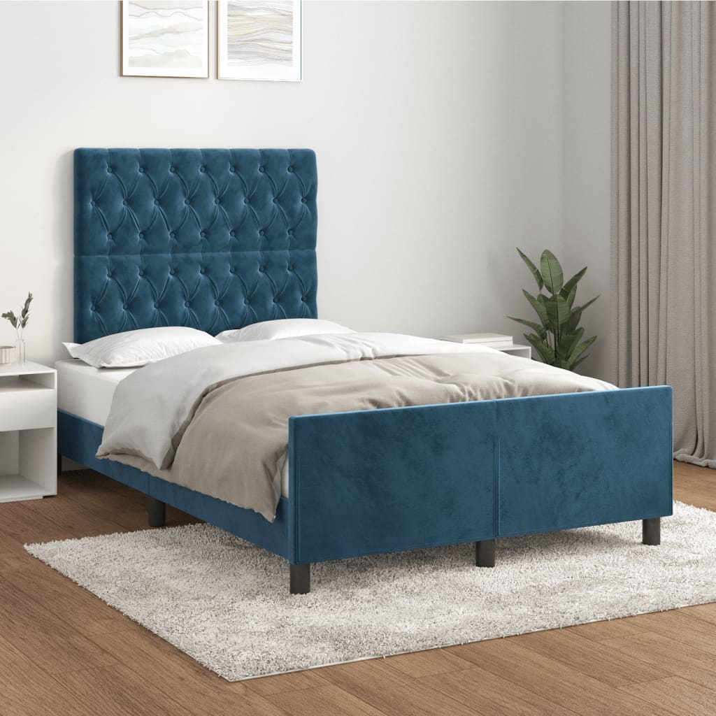 Estrutura de cama c/ cabeceira 120x190 cm veludo azul-escuro