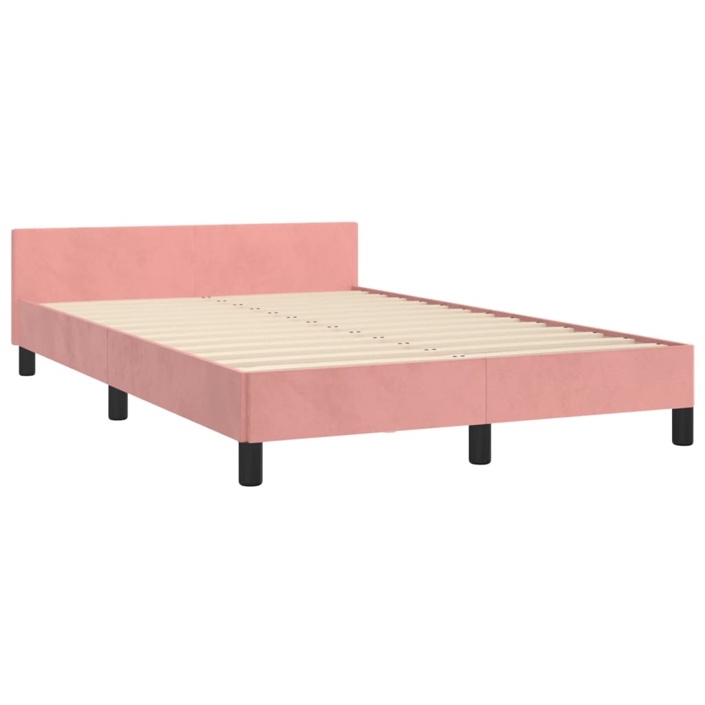 Estrutura de cama com cabeceira 120x190 cm veludo rosa