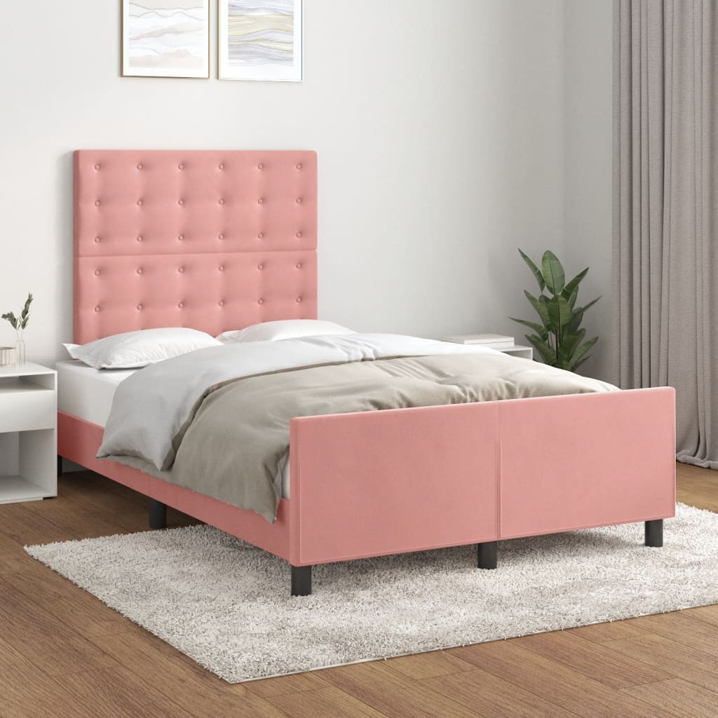 Estrutura de cama com cabeceira 120x190 cm veludo rosa