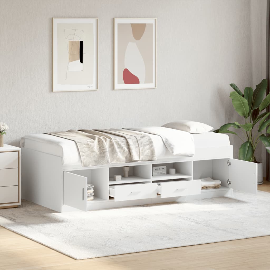 Sofá-cama c/ gavetas 100x200 cm derivados de madeira branco