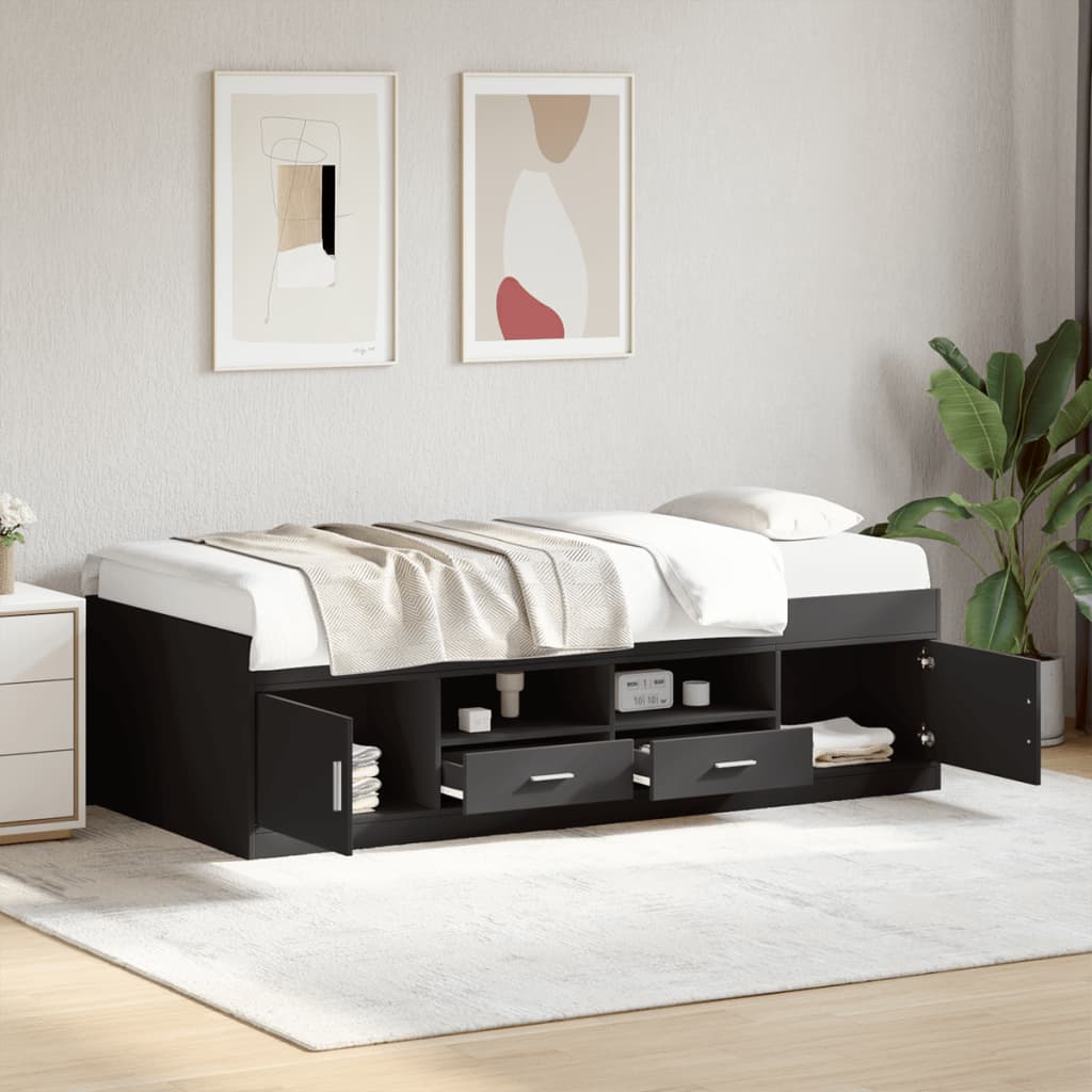 Sofá-cama c/ gavetas 75x190 cm derivados de madeira preto