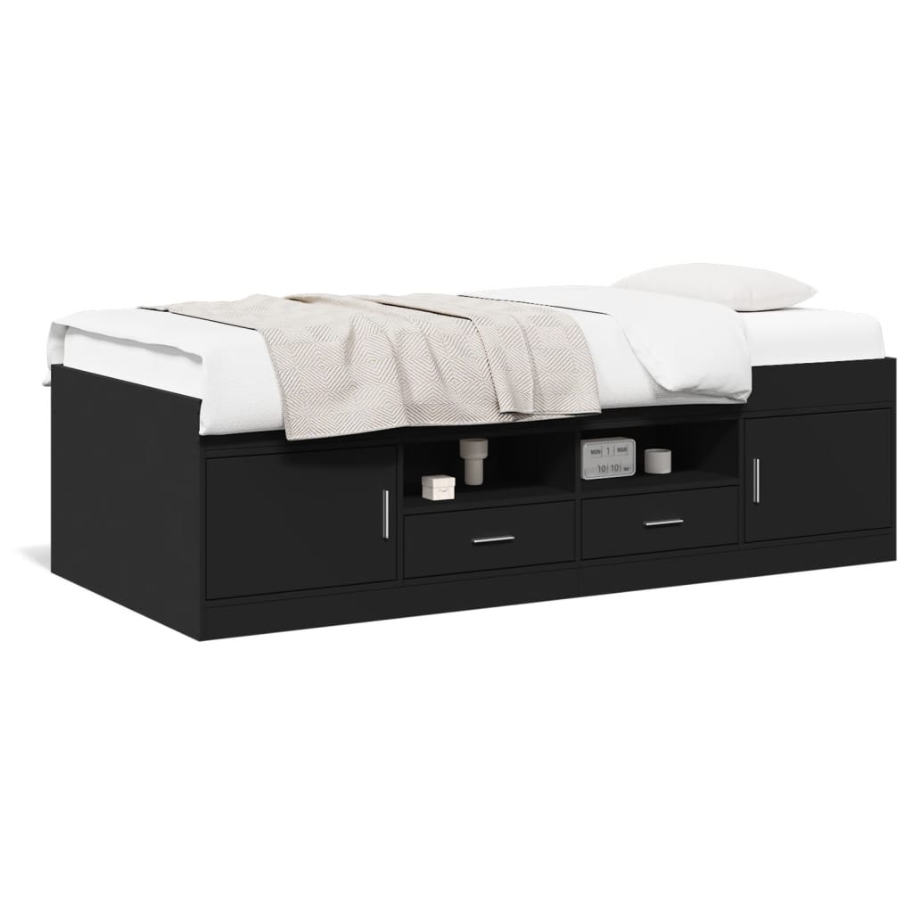 Sofá-cama c/ gavetas 75x190 cm derivados de madeira preto