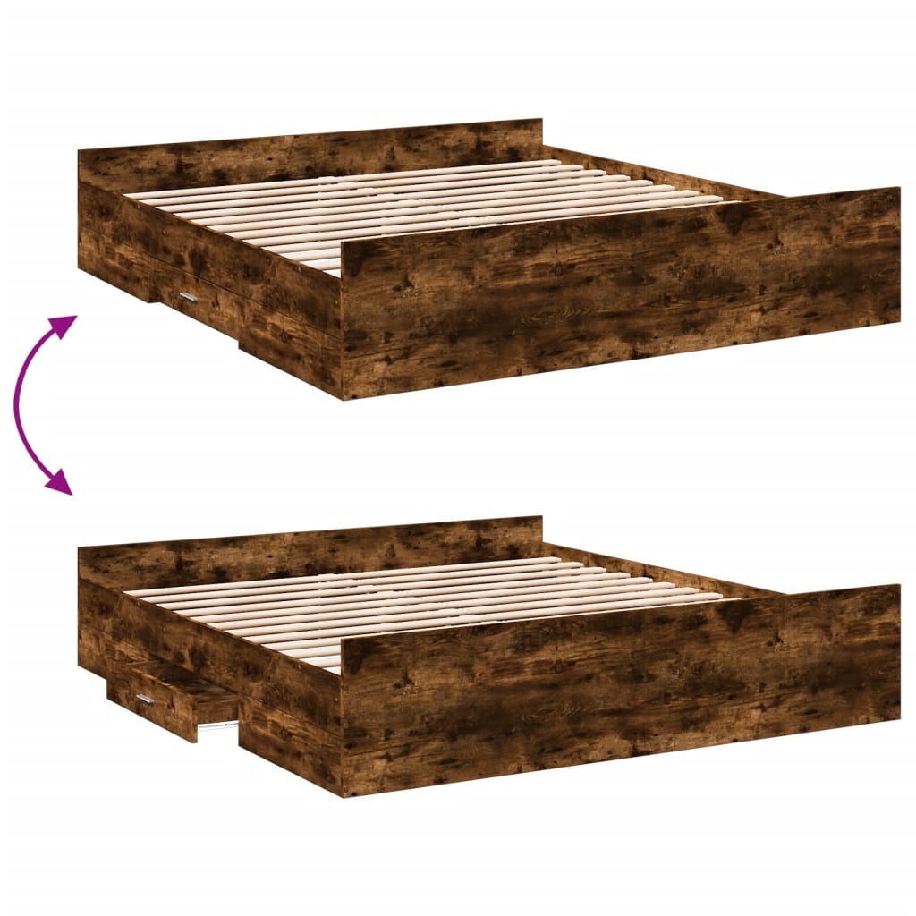 Estrutura de cama c/ gavetas derivados madeira carvalho fumado