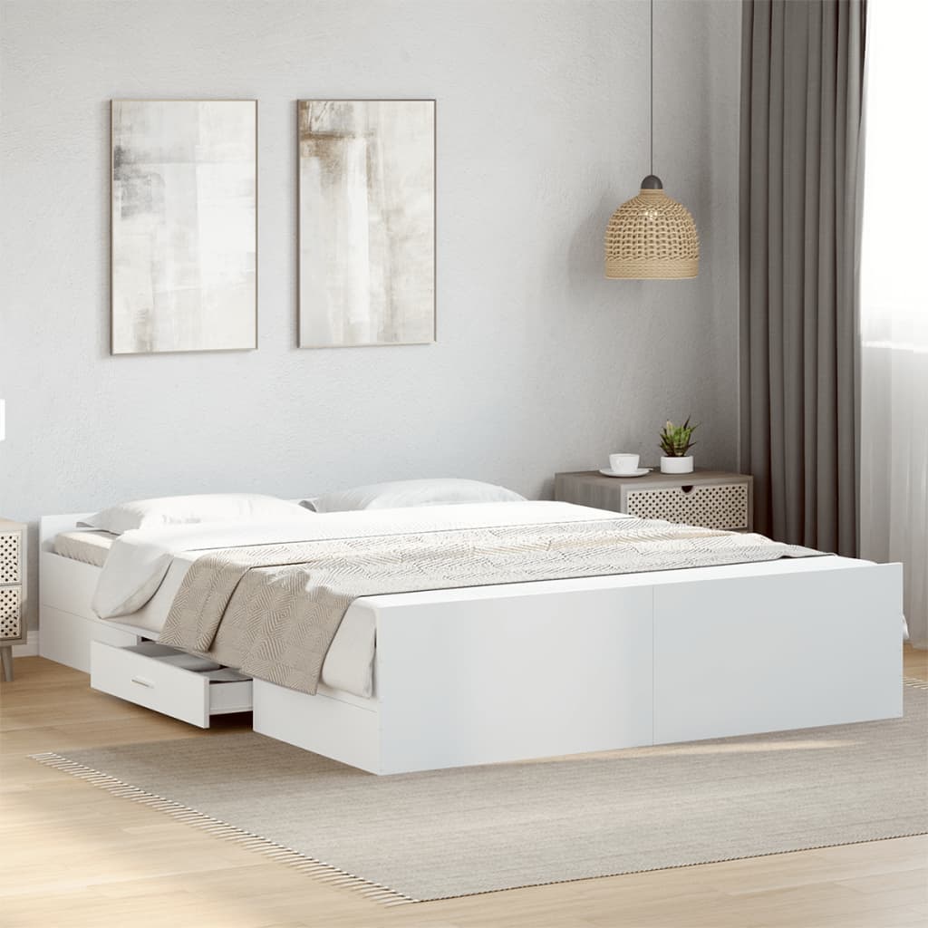 Estrutura de cama c/ gavetas 150x200cm derivados madeira branco