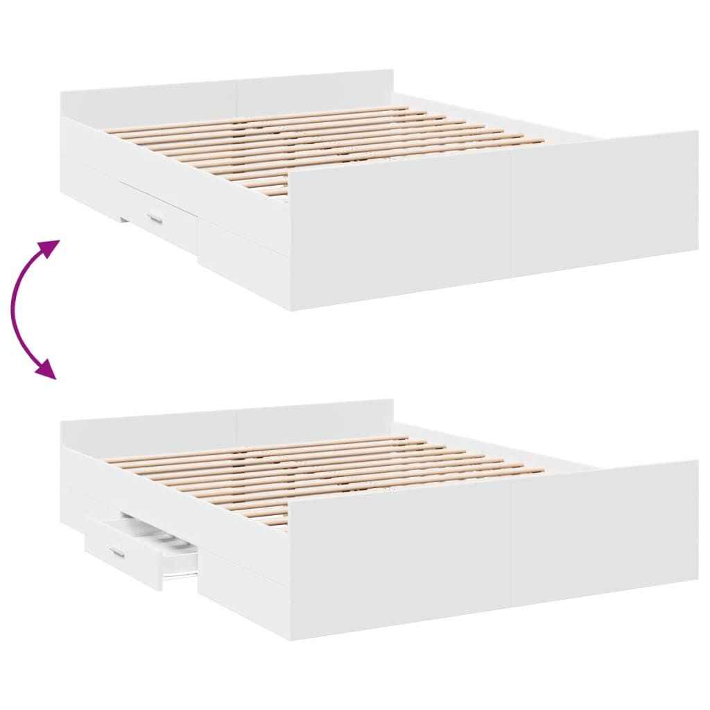 Estrutura de cama c/ gavetas 150x200cm derivados madeira branco